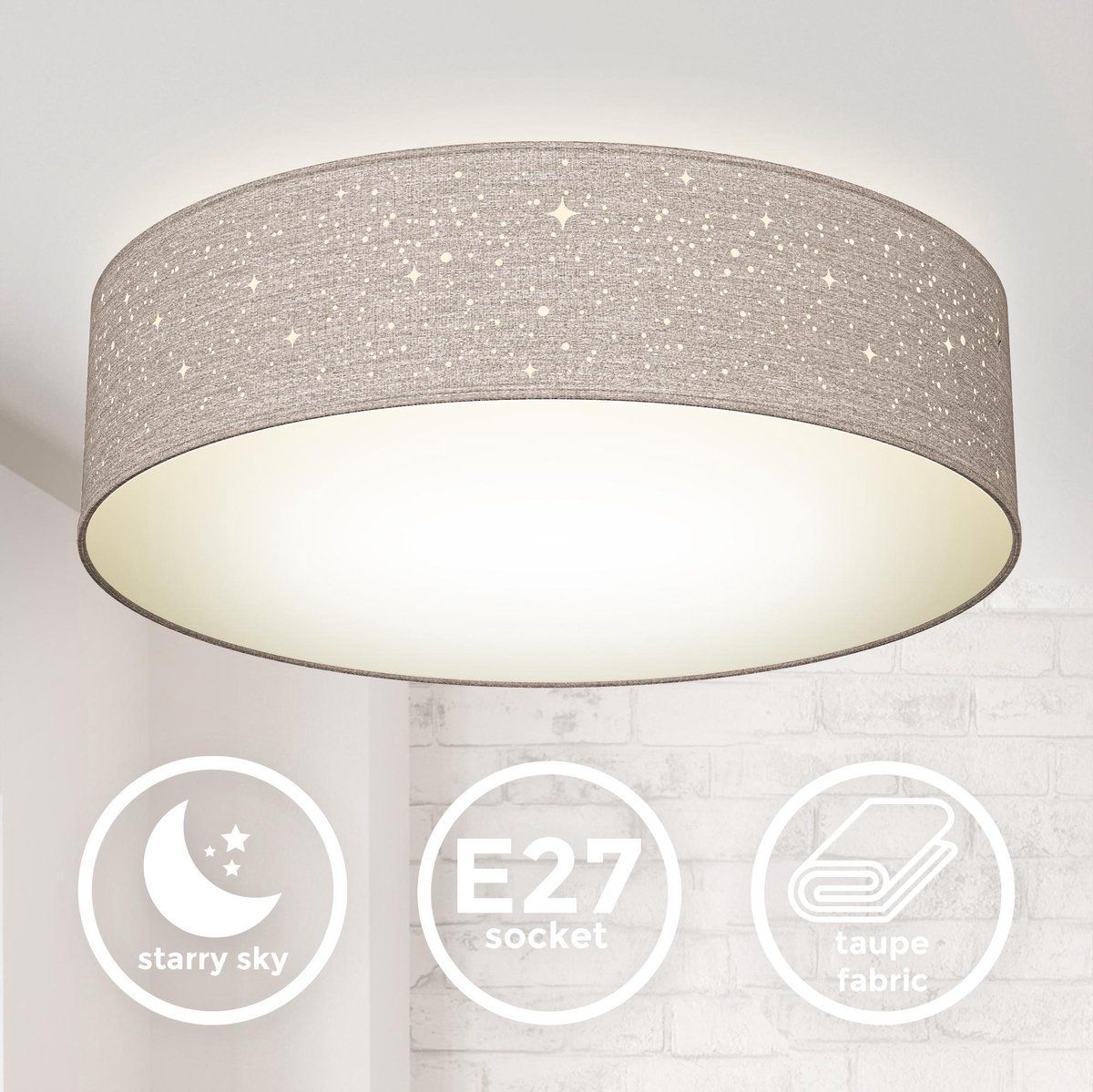 B.K.Licht - Plafondlamp - sterrenhemel effect - Ø38cm - taupe