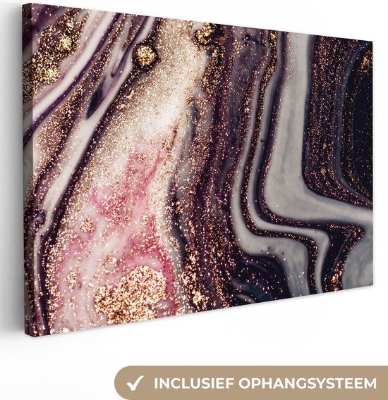 OneMillionCanvasses Canvas schilderij 180x120 cm Marmer Roze/Goud - Wanddecoratie