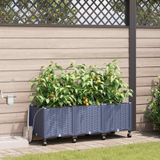 Maison Exclusive - Jardinière pour fleurs avec système d'arrosage et roues, lot de 3, couleur gris, en plastique PP