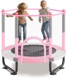 VEVOR Mini Trampoline Kids Indoor Training Rebounder met Net 1545mm Roze