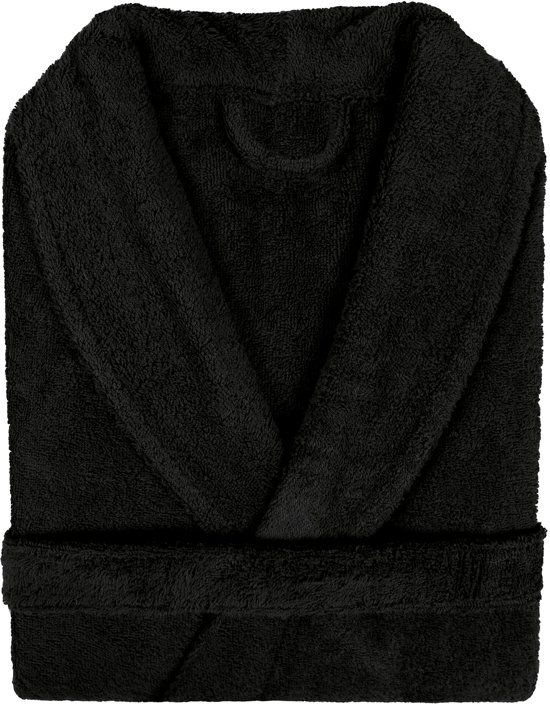 Duplex Pure Panda Duplex Pure Badjas Badstof Uni Pure Royal met Shawlkraag Zwart col 3 Maat S
