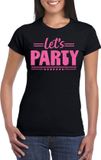 Bellatio Decorations Verkleed shirt voor dames - lets party - zwart - glitter - carnaval/themafeest S