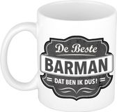 Bellatio Decorations De beste barman cadeau koffiemok / theebeker wit met grijs embleem - 300 ml - keramiek