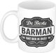 Bellatio Decorations De beste barman cadeau koffiemok / theebeker wit met grijs embleem - 300 ml - keramiek