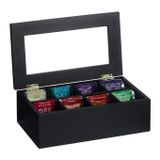 Relaxdays theedoos Acryl, Bamboo, 8 vaks, Zwart