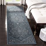 SAFAVIEH Vintage Collection tapijtloper - 2'2" x 22", lichtblauw en donkerblauw, oosters traditioneel versleten viscose ontwerp, ideaal voor veel verkeer in de woonkamer, slaapkamer (VTG875-7330)