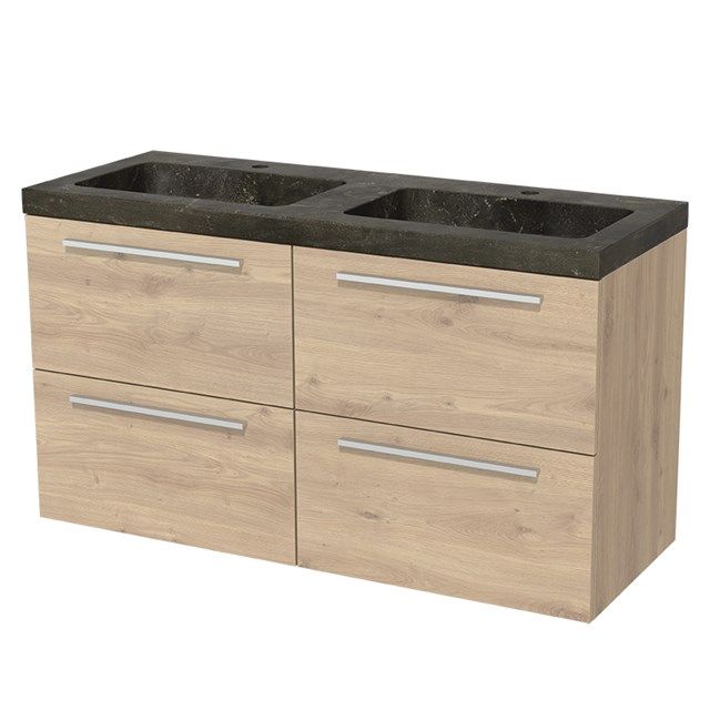 Maxaro Badkamermeubel 120cm Modulo Lichtbruin Eiken 4 lades Vlak Wastafel Natuursteen Blue Stone - 6095816064005