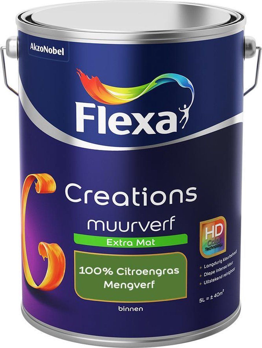 FLEXA Creations Muurverf - Extra Mat - Mengkleuren Collectie - 100% Citroengras - 5 liter - 8711113149242