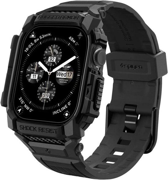 Spigen Rugged Armor Pro Hoesje en Bandje Geschikt voor Apple Watch 10 42MM Zwart