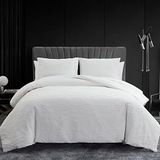Vera Wang - Kingsize dekbedovertrekset luxe beddengoed met knoopsluiting, inclusief bijpassende shams (Abstract Crinkle White, koning)