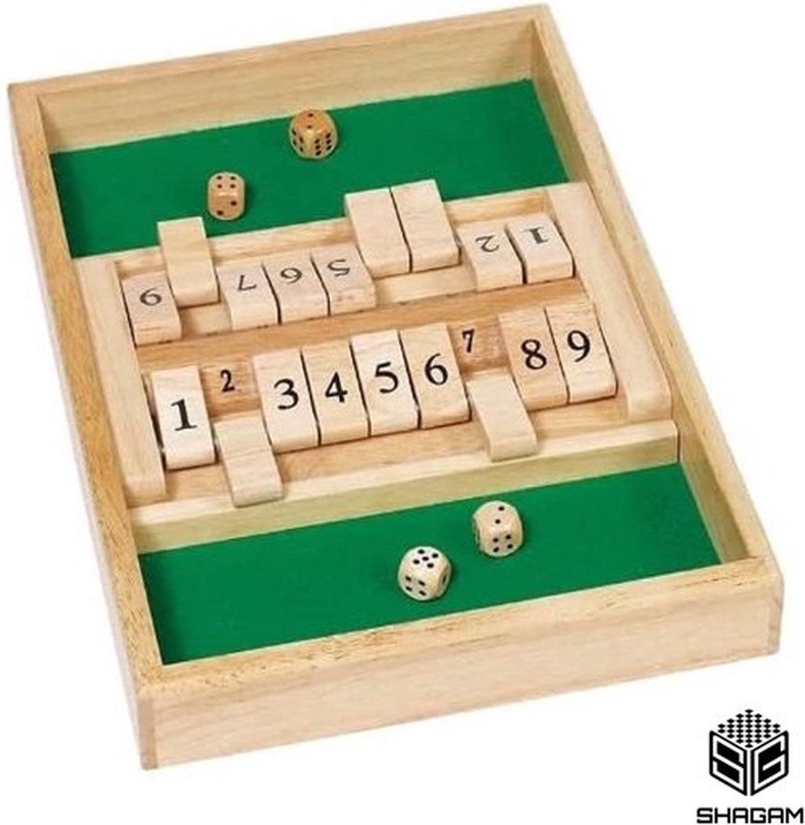 Shagam Shut The Box - 2 Spelers - Dobbelspel - Drankspel - Hout - Inclusief dobbelstenen - Houten Spel - Kansspel - Reisspel - Rekenspel