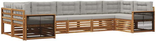 vidaXL - Hoek loungeset - 7 zitplekken - Naturel en lichtgrijs - Massief Acacia Hout