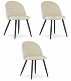 LEOBERT Bello Set van 3 Stoelen - Beige Velvet, Zwarte Metalen Poten
