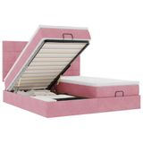 vidaXL Ottoman Bed with Mattresses and LEDs 160x200cm Velvet Pink