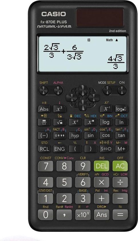 Casio FX-87DE PLUS-2 Technische rekenmachine werkt op zonne-energie, werkt op batterijen Zwart
