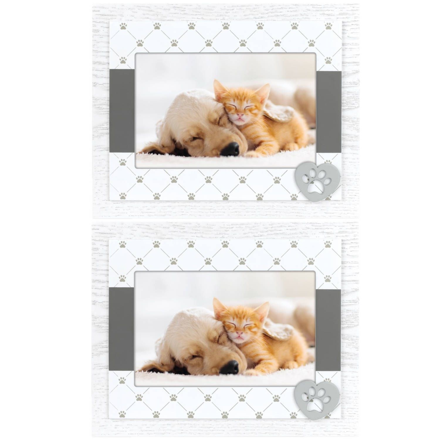 Zep - Houten fotolijstje - Wit/grijs - 10x15 cm - 2 stuks - Honden/katten pootje