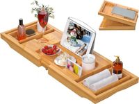 Artmalle Badkuip Caddy Tray voor badkuip, opvouwbare bamboe badtafellade met boek- en wijnglashouder, gratis zeepbakje geschikt voor luxe spa of lezen (natuurlijk, opvouwbaar - klassiek)
