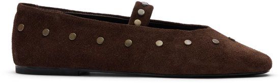 Sacha - Dames - Donkerbruine suède ballerina's met goudkleurige studs - Maat 39