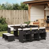 Maison Exclusive - Ensemble de jardin d'extérieur, 11 pièces, avec coussins, noir, en polyrotin