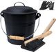 Asemmer met deksel, vuurvast, ronde kolenemmer voor open haarden, 5 liter emmer met schep en handbezem, gereedschapsset, accessoires voor vuurplaats, houtkachel