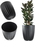 KADAX Bloempot van kunststof met natuurlijke materialen, moderne plantenpotten, plantenpot met geometrisch patroon, ronde bloempot met inzetstuk, natuurlijke bloempot, hoge bloempot (diameter 25 cm, Zwart)