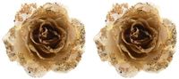 Merkloos Kaemingk Kerstboomversiering Bloem - 10x stuks - 14 cm - goud - op clip - ornament - roos