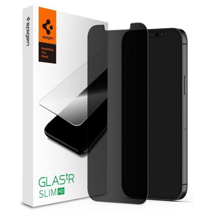 Spigen GLAS.tR Privacy HD - Screenprotector voor Apple iPhone 12 Mini - Zwart/Transparant