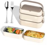 Unyqoos® Lekdichte lunchbox, 1400 ml – Twee-laags broodtrommel met verstelbare compartimenten, BPA-vrij PP en 304 roestvrij staal, geschikt voor magnetron en oven, inclusief bestek