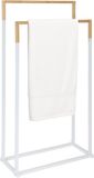 Relaxdays Handdoekrek badkamer - 44 cm breed - staand - bamboe - metaal - wit