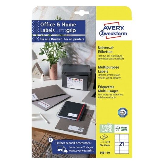 Avery 3481-10 - Printeretiketten - wit