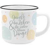 GRUSS & CO 73932 Mok motief "Genieße" | New Bone China porselein, emaille-look, 35 cl | grappig cadeau voor paasnest