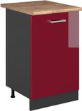 Vicco Keukenonderkast R-Line, Rode hoogglans/Antraciet, 50 cm goudkleurig eiken werkblad