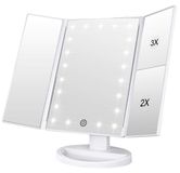 WEILY Make-upspiegel, 1 x /2 x 3 x drievoudige make-upspiegel met 21 ledlampjes en verstelbare touchscreen-spiegels, cosmetische aanrechtspiegels (wit)