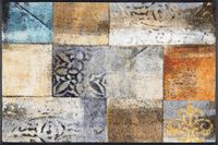 Kleen-Tex Wash+Dry Tilea Deurmat - 50 x 75cm - Grijs/Oker/Beige/Goud - Bladeren Patroon - Polyamide/Rubber