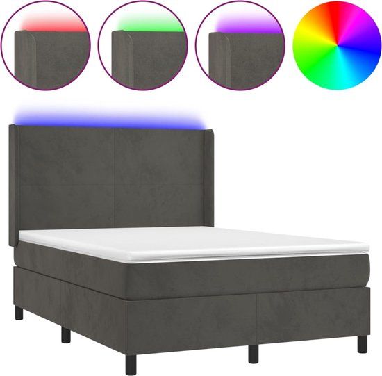 vidaXL Boxspring met matras en LED fluweel donkergrijs 140x190 cm
