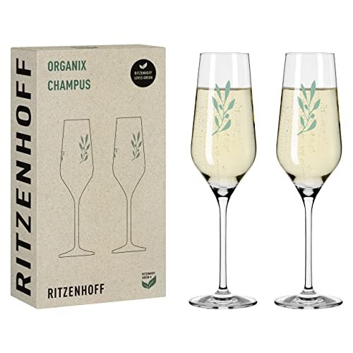 Ritzenhoff 3924001 champagneglas 400 ml set van 2 Organix nr. 1 – organische kleur groen, 45% gerecycled glas – Made in Germany