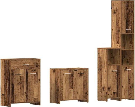 vidaXL 4-delige Badkamermeubelset bewerkt hout oud houtkleurig
