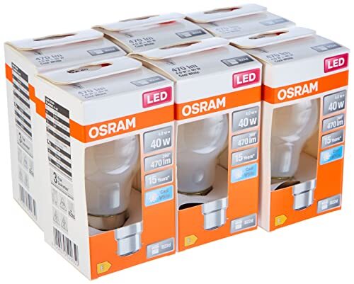 OSRAM Lamps OSRAM LED lamp, Base: B22d, Cool White, 4000 K, 4 W, vervanging voor 40 W gloeilamp, frosted, LED Retrofit CLASSIC A Pack van 6