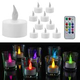 LED Cepewa LED theelichtjes, 10 stuks, diameter 3,5 cm, afstandsbediening met batterijen, vlamloze timerfunctie (1 set van 10 kleurrijke theelichtjes)