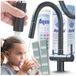 Ari Slender: Robinet de cuisine, noir, mat, avec douchette extractible, bec eau filtrée, pivotant à 360°, corps en laiton, 2 leviers