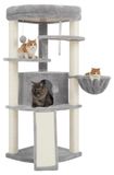 Gitelsnour Chat Tour Gitelsnour Coin, adapté à l'intérieur, avec poteaux à gratter en sisal, maison pour chat multicouche avec tanière pour chat, grande plateforme d'observation, panier suspendu, rampe d'escalade en sisal, gris clair, modèle GCT025W