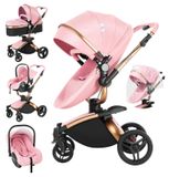 StarTech 3-in-1 kinderwagen - Reisysteem met babywieg en autostoeltje - Omkeerbare zitting - Opvouwbaar - Geschikt tot 20 kg - Roze