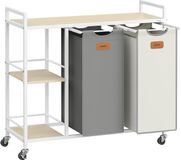 Vasagle Wasmand – 2 compartimenten – Naturel beige/Duifgrijs/Crèmewit
