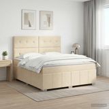 vidaXL Boxspringbed met matras, crème kleur, 140 x 190 cm, gestoffeerd
