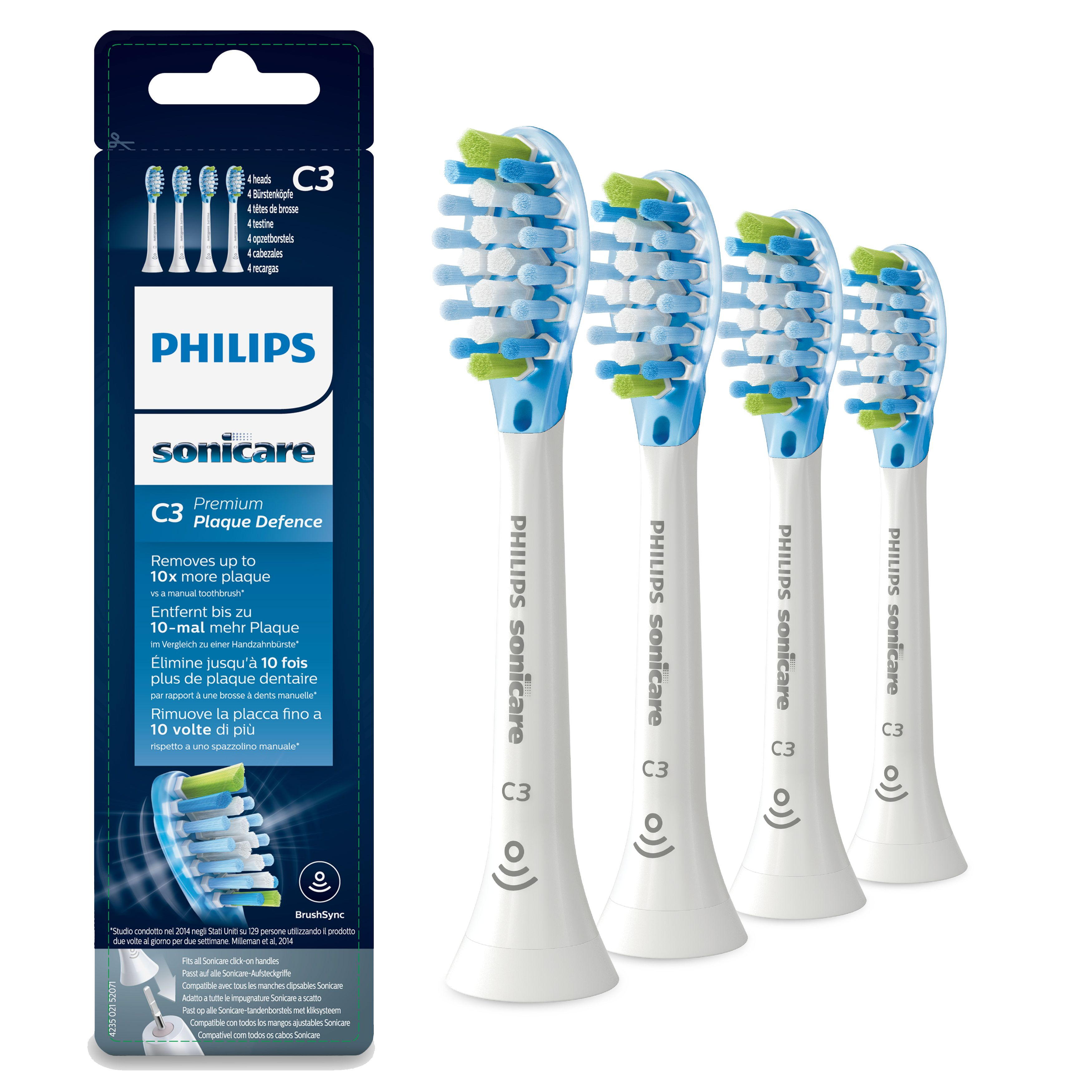 Philips C3 Premium Plaque Defence HX9044/17 4x Witte sonische opzetborstels