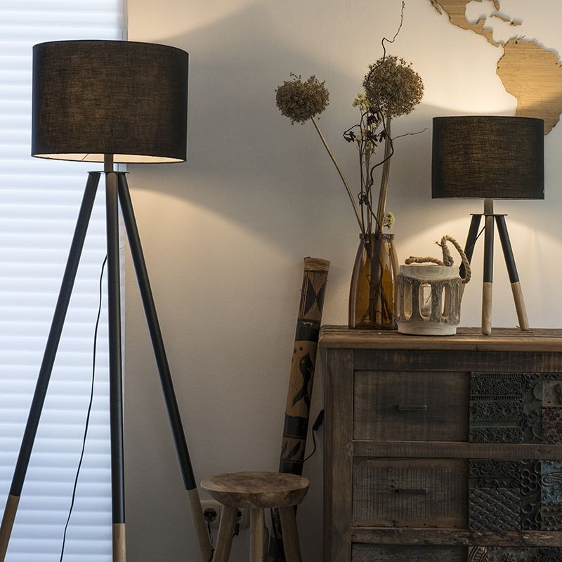 QAZQA Combinatie van zwarte tafel- en vloerlamp met kap - Pip - 8718881087578