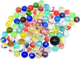 Don Juan Knikkers Gekleurde glazen knikkers mix in netje - 88 stuks - buitenspeelgoed - knikkeren