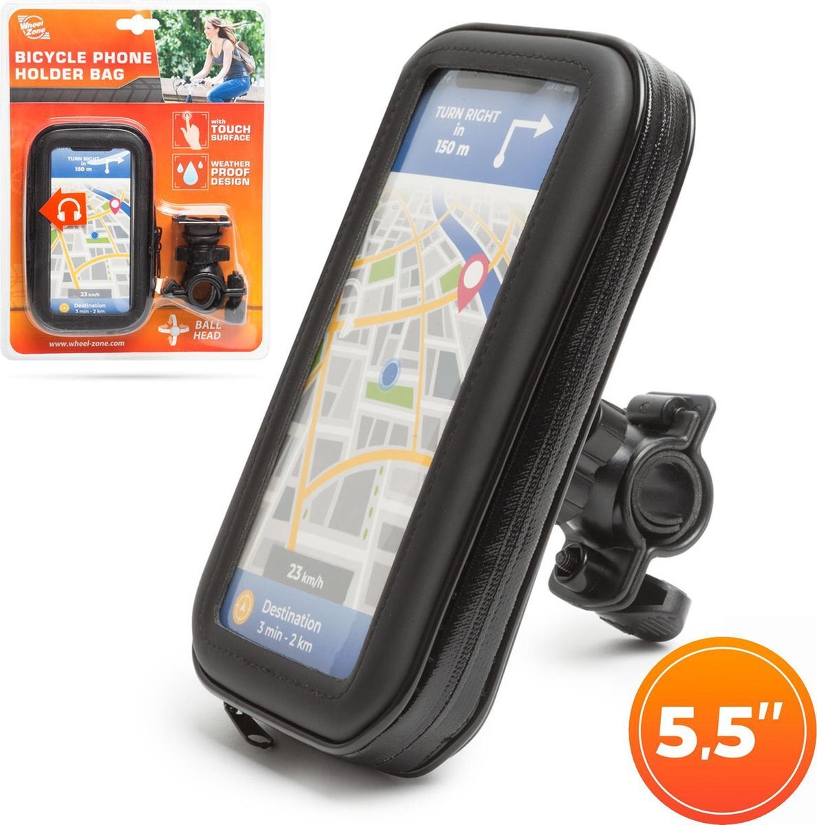WheelZone Telefoonhouder Fiets Waterdicht - max. 5,5 Inch - Telefoon Houder - Geschikt voor iPhone en Samsung