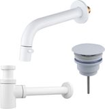 FortiFura Calvi Fonteinkraanset - inbouw - uitloop - 18cm - inkortbaar - sifon - always open plug - mat wit