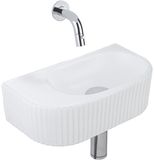 QeramiQ Fuente fonteinset – halfrond – 40x21.5x12 cm – keramiek wit mat – chromen kraan – geribbeld